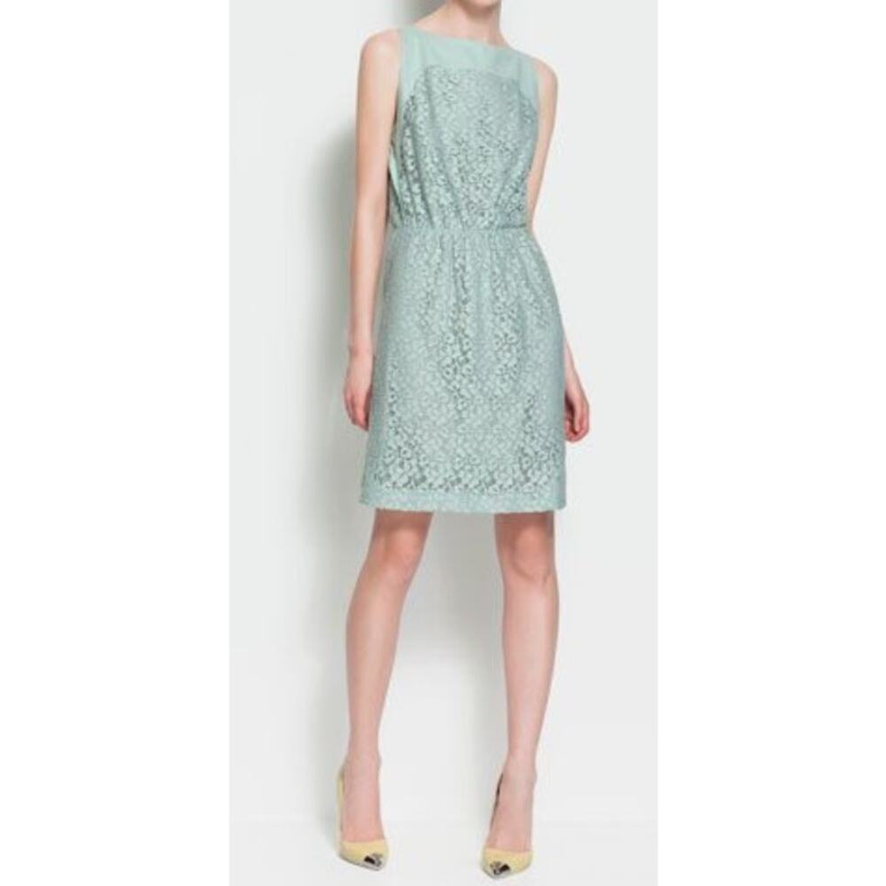 Zara Feminine Mint Green Lined Lace Mini Dress Women Size XS Cottage Coquette